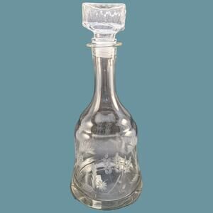 Vintage Mid Century Bell Shaped Crystal Decanter with Botanical Etchings